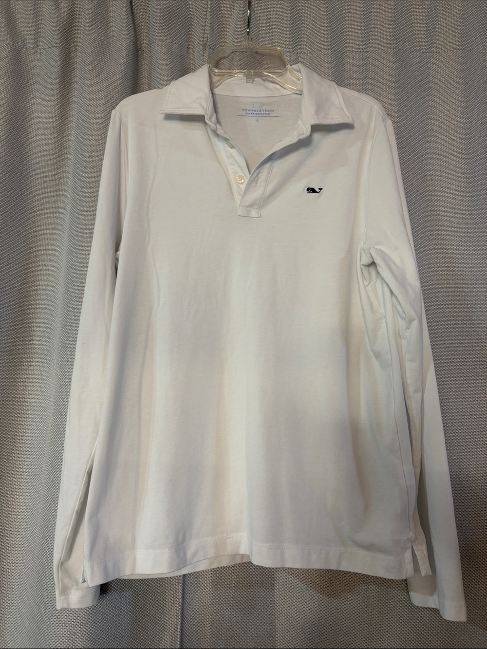 Vineyard Vines White Long Sleeve Polo with Navy Whale